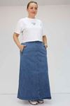 D-45011 Büyük Beden Fermuarlı Kot Etek - Mavi