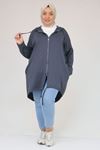 53053 Büyük Beden Eteği Oval Kesim Modal Ceket - Antrasit