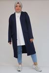 53048 Büyük Beden Cepli Uzun Modal Ceket - İndigo