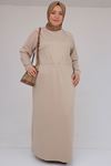42032 Büyük Beden Beli Lastikli Modal Elbise - Bej