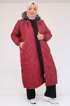 33093 Büyük Beden Kapişonlu Kapitone Ceket-Bordo