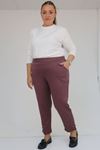 59012 Büyük Beden Paçasında Kuş Gözü Detaylı Modal Pantolon - Gül Kurusu