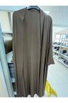 T-57205 Büyük Beden Etamin Elbiseli Abaya - Kahverengi