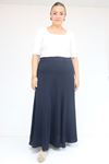 55002 Büyük Beden Kemerli Yandan Fermuarlı Etek - Lacivert