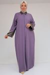 56005 Büyük Beden Kol Garnili Etamin Abaya Ferace - Lila