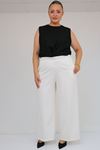 59017 Büyük Beden Beli Lastikli Bolpaça Pantolon - Ekru