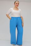 59021 Büyük Beden Beli Lastikli Müslin Bol Paça Pantolon - İndigo