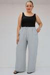 59021 Büyük Beden Beli Lastikli Müslin Bol Paça Pantolon - Gri