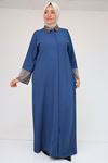 56005 Büyük Beden Kol Garnili Etamin Abaya Ferace - Petrol