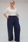 59021 Büyük Beden Beli Lastikli Müslin Bol Paça Pantolon - Lacivert
