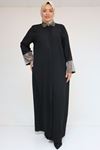 56005 Büyük Beden Kol Garnili Etamin Abaya Ferace - Siyah