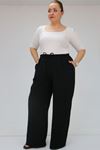 59021 Büyük Beden Beli Lastikli Müslin Bol Paça Pantolon - Siyah