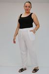 59020 Büyük Beden Beli Lastikli Müslin Dar Paça Pantolon - Beyaz