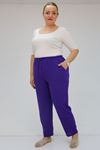 59020 Büyük Beden Beli Lastikli Müslin Dar Paça Pantolon - Mor