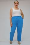 59020 Büyük Beden Beli Lastikli Müslin Dar Paça Pantolon - İndigo