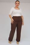 59016 Büyük Beden Beli Düğmeli Krep Pantolon - Kahve