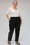 59020 Büyük Beden Beli Lastikli Müslin Dar Paça Pantolon - Siyah