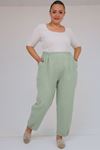 59022 Büyük Beden Paçası Yarım Lastikli Müslin Pantolon - Nefti