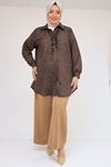 58075 Büyük Beden Önü Fırfır Detaylı Erkek Yaka Gömlek - Kahve Kırçıllı