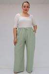 59021 Büyük Beden Beli Lastikli Müslin Bol Paça Pantolon - Nefti