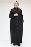 56012 Büyük Beden Kol Garnili Etamin Abaya Ferace - Siyah