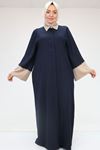 56008 Büyük Beden Kol Garnili Etamin Abaya Ferace - Lacivert-Vizon