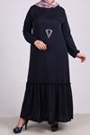 22006 Büyük Beden Fırfır Detaylı Mina Krep Elbise - Lacivert