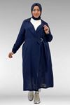 63006  Büyük Beden D Halka Detaylı Müslin Trençkot - Lacivert