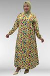 62007 Büyük Beden Kolu Lastikli Elbise - Desenli Sarı