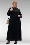 62007 Büyük Beden Kolu Lastikli Elbise - Siyah